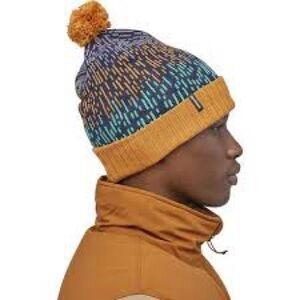 Patagonia Multicolor Knit Pom Beanie with Mustard Cuff